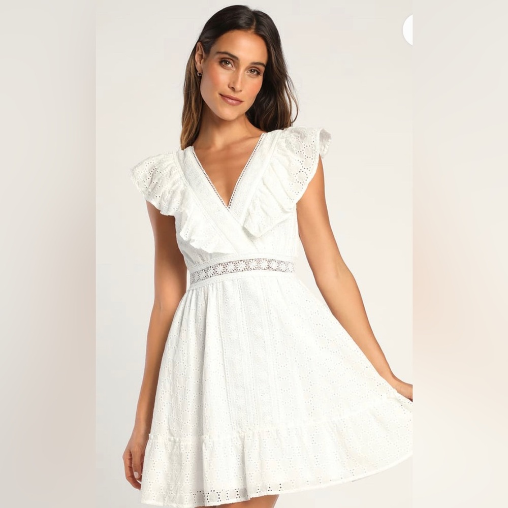 Lulus Number One Cutie White Sleeveless Ruffled Skater Dress